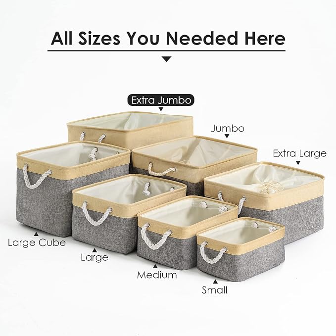 Storage Bins Baskets for Organizing - Extra Jumbo 3 Pack 20.5Lx15.7Wx13.8H Sturdy Fabric Storage Basket for Shelves, Decorative Foldable Closet Nursery Toy (Gold&Grey)