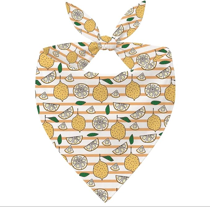 Lemon Dog Bandana, Yellow Fruit Pattern Pet Triangle Scarf for Small Medium Dogs, Cute Puppy Scarf for Daily Walks Picnic Birthday Party and Family Photos