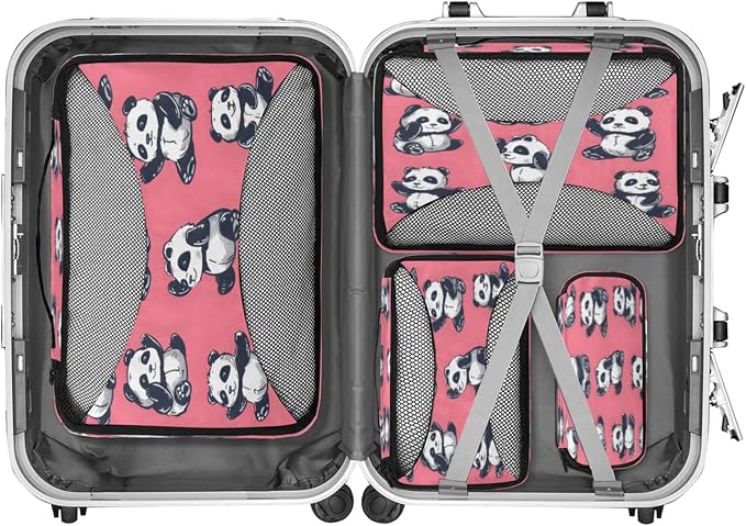 Packing Cubes for Travel, Animals Pandas Travel Luggage Packing Organizers for Women Men, Large Custom Toiletries Bag for Cosmetics Toiletries, Cartoon Panda