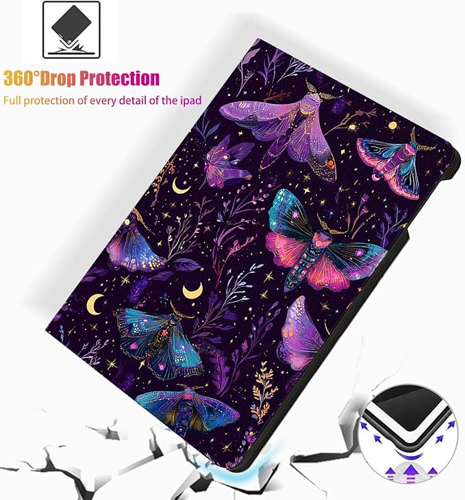 for Microsoft Surface Pro X/Pro X Plus-13 2019/2020/2021/2024 Tablet Case,Auto Wake/Sleep,Adjustable Stand Protective Cover - Purple Moth Moon Star