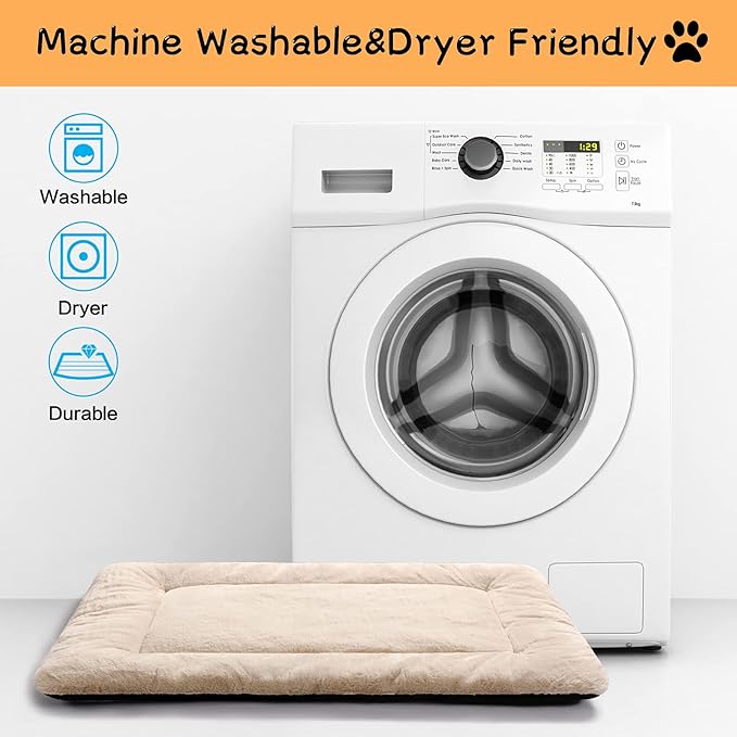 Dog Crate Pad Washable Dog Bed for Crate Small Cozy Mat 24-Inch Cream | Ultra Soft Kennel Pad,Anti-Slip Bottom,Fits for Most Metal Crates,Comfortable Sleeping Pet Mat