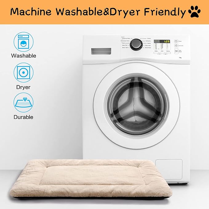 Dog Crate Pad Washable Dog Bed for Crate Large Cozy Mat 42-Inch Cream | Ultra Soft Kennel Pad,Anti-Slip Bottom,Fits for Most Metal Crates,Comfortable Sleeping Pet Mat