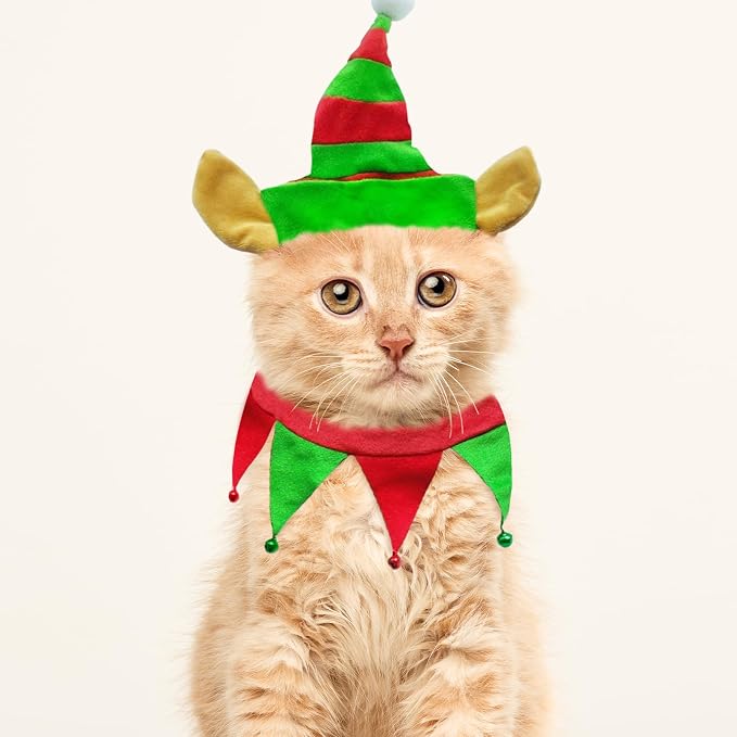 Pet Elf Costume Outfit - Xmas Elf Clothes Suits Cats & Dogs - Winter Holiday Pet Cosplay Clothes Apparel for Cat & Puppy - Dress Up Accessories (L)