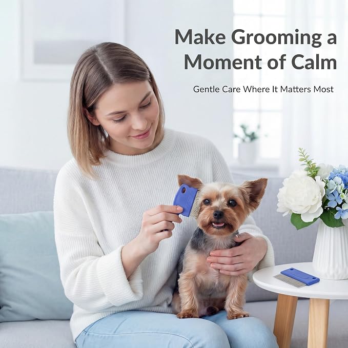 Pets&Goods Tear Stain & Flea Remover Comb Set for Dogs & Cats – Stainless Steel Eye Grooming Tool for Stains, Crust & Mucus – Gentle, Safe, Reusable – Pack of 2