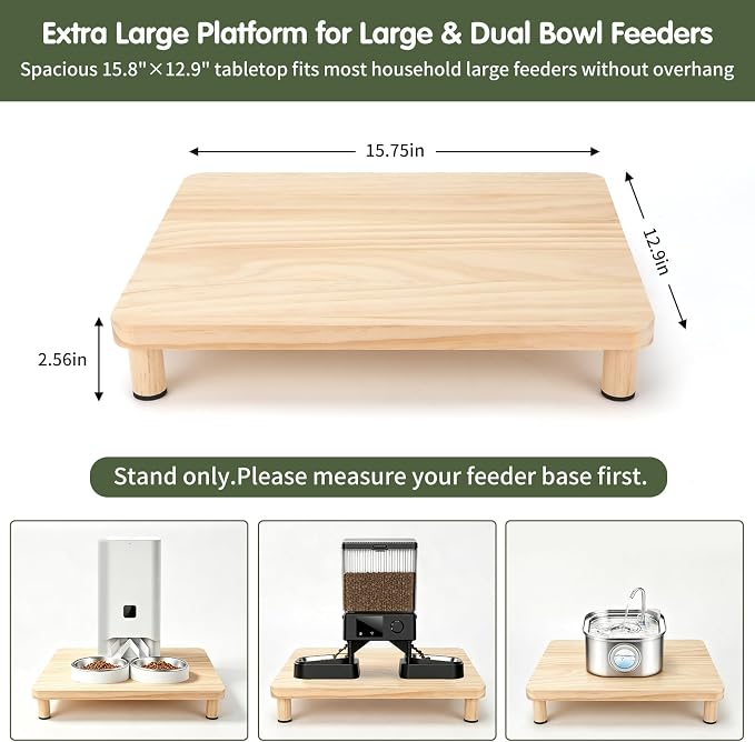 Extra Large Cat Food Stand, Wood Cat Feeder Stand 15.8 x 12.9 in
