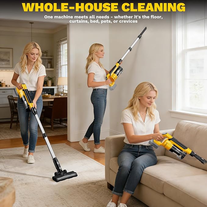 Cordless Vacuum Cleaner Compatible with DeWalt 20V Battery, 8-in-1 Stick Vacuum with Pet Brush, 35KPA Suction, 350W Brushless Motor, Smart Touchscreen, for Carpet Floor Car (Battery Not Included)