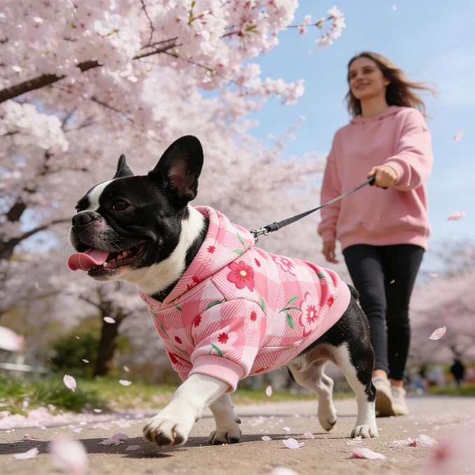 KOOLTAIL Spring Dog Hoodie Pet Clothes Sweater with Hat and Pocket for Medium Large Size Dogs Outdoor Picnic Camping, Insect Protection Anti-Hair Loss, Soft Fleece Dog Hooded Sweatshirt, Pink Flower L