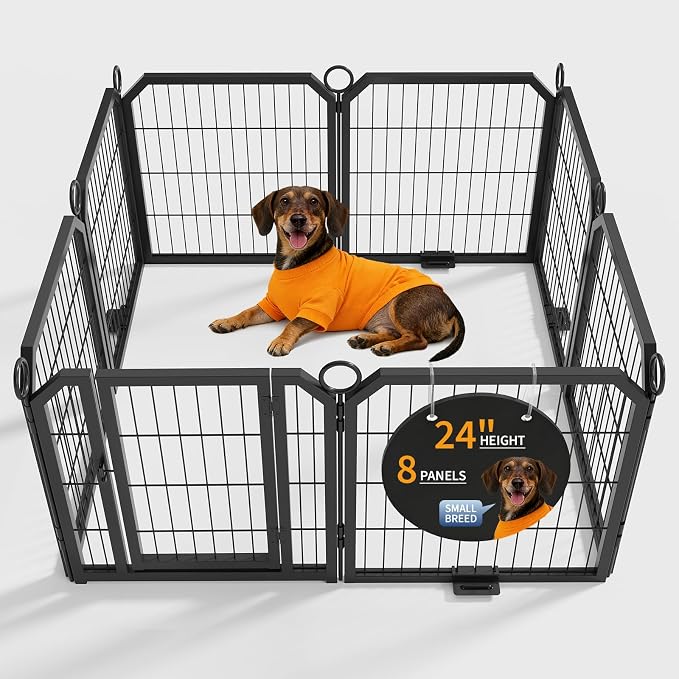 8 Panel Heavy Duty Anti-Rust Metal Dog Playpen, Foldable Portable Pet Exercise Fence with Lockable Gate, Indoor Outdoor Puppy Containment Pen for Small Medium Dogs, Ideal for Yard, Garden