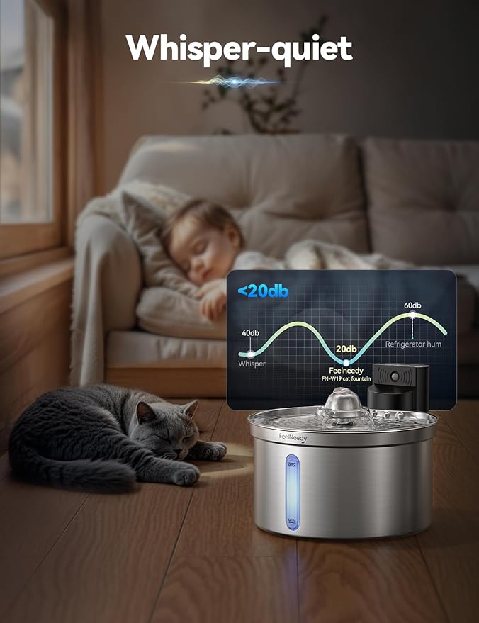 Wireless Cat Water Fountain - Safe Water-Electricity Separation, 3.5L Stainless Steel, XL Filter for Less Replacement, 4000mAh Battery, Motion Sensor & Ultra-Quiet Pump - FEELNEEDY