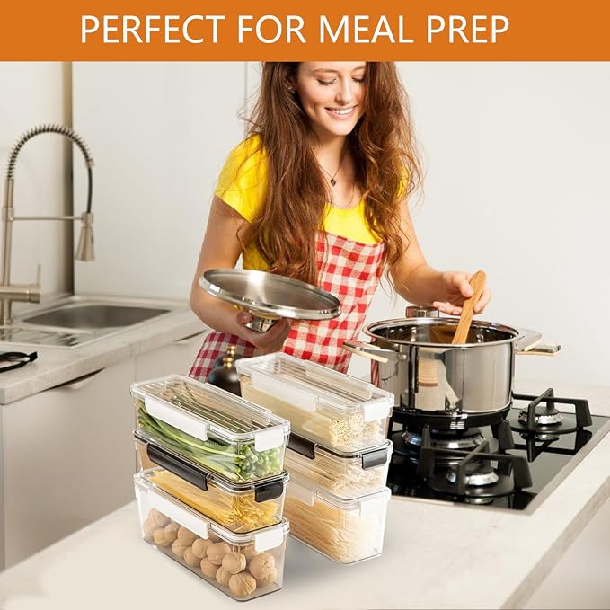 2-Pack Stackable Fridge Organizer Bins with Lids, Clear BPA-Free Food Storage Containers for Refrigerator, Fruits, Vegetables, and Drinks (Black)