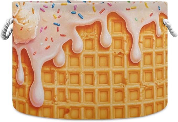 DOMIKING Large Storage Basket for Toys Icecream Waffle Yellow Storage Bin Box Organizer Basket for Nursery Laundry Hamper Books Home Decor