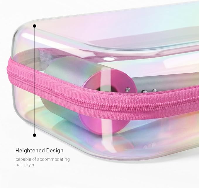 Clear Hard Shell Organizer Cases, 2 Pack | Iridescent PET shell with water-resistant, scratch-resistant surface for travel, toiletries, electronics and daily essentials