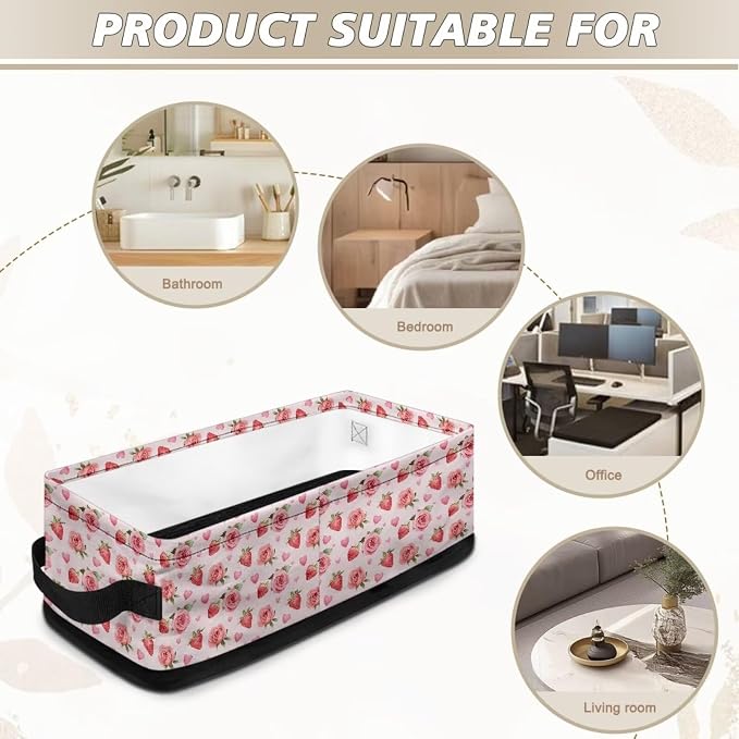 Valentine Rose Toilet Paper Basket Bathroom Basket with Handle, Toilet Roll Storage Modern Organizer and Storage Container, Decorative Shelf Bin Bathroom Decor