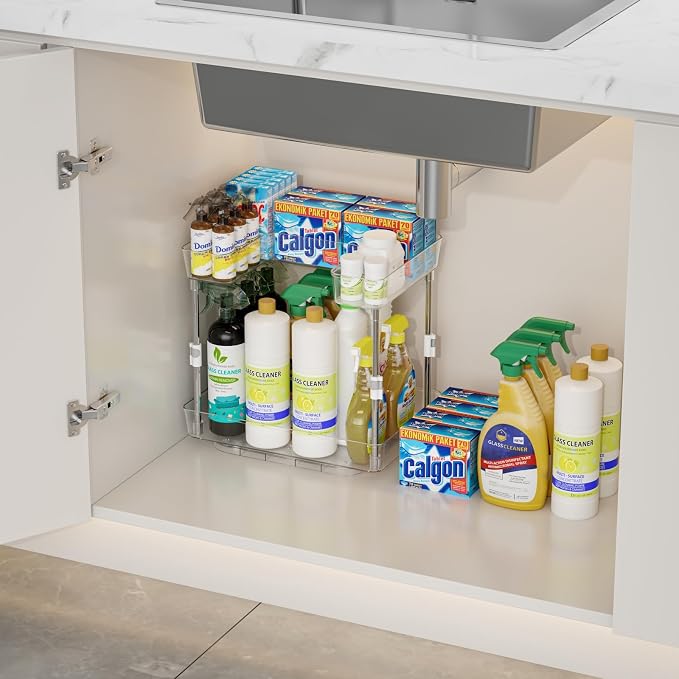 Xicennego Rotating Adjustable Storage Rack – 2-Tier Multi-Purpose Bathroom Under Sink Organizers and Storage - Space-Saving Organizer for Under Sink, Kitchen, Bathroom, Vanity and Fridge(1 Pack)