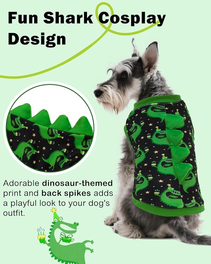 CuteBone Dinosaur Costume Dog Shirt, Stretchy Velvet T-Shirt Clothes for Medium Dogs, Soft & Breathable Pet Tee Outfit Frenchie Apparel for Daily Wear, Cozy Pullover Design Puppy Fashion COSBX08XL