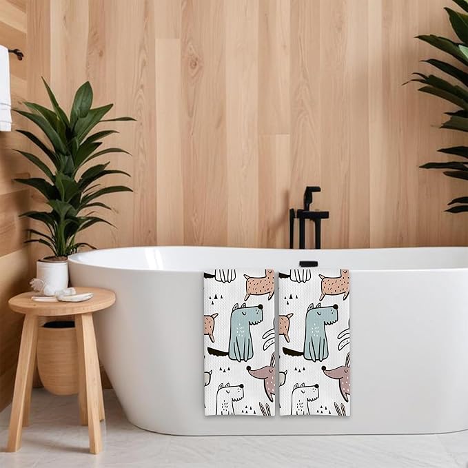 Cute Dogs Dog Hand Towels,Set of 2 Absorbent Bath Towel Kitchen Dish Towel Home Gym Hotel Bathroom Decor,16x24 Inches