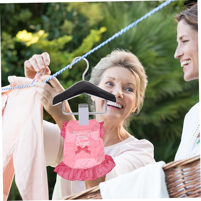 Toyvian Wooden PET Clothes Hanger Adjustable Dog Clothing Rack Clips for Pants and Dresses PET Apparel Hanger for Cats and Dogs