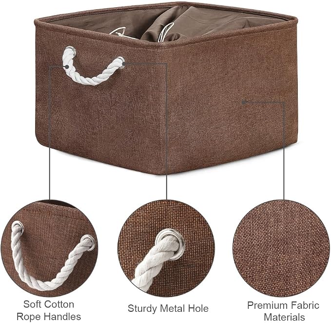 Organization and Storage Basket for Organizing - 17x14x10 inch 3 Pack Fabric Storage Cubes, Collapsible Storage Bins for Shelves Closet Organizer Toy Gift Cloth (Brown)
