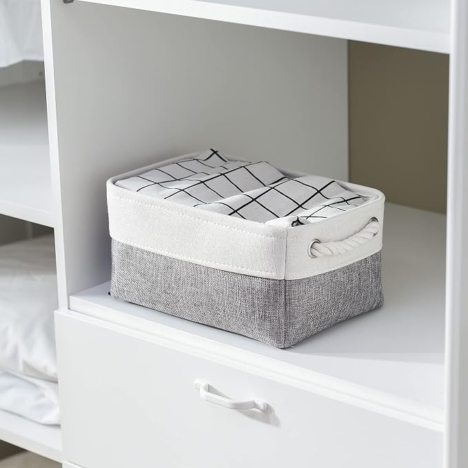 Organization and Storage Basket for Shelves - 12x8x5.2 inch 1 Pack Fabric Storage Cubes, Collapsible Storage Bins for Closet Organizer Gift Cloth Toy (White & Grey)