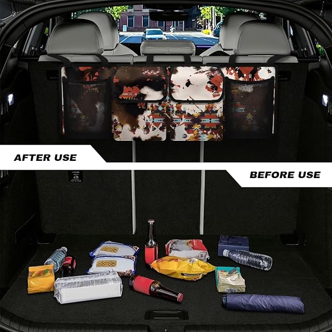 Car Organizers Storage Bag - Brown Cow Print Car Accessories Eco-Friendly Hanging Trunk Organizer, Back Seat Storage Bag