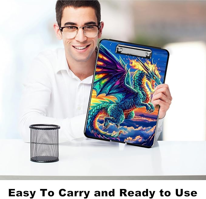 Blue Cloud Dragon A4 Clipboard with Storage Pen Holder, Clipboards Organizer Nursing Clipboard Foldable File Folder Plastic Clipboard Folio Clip Board for Office Students Classroom Doctor