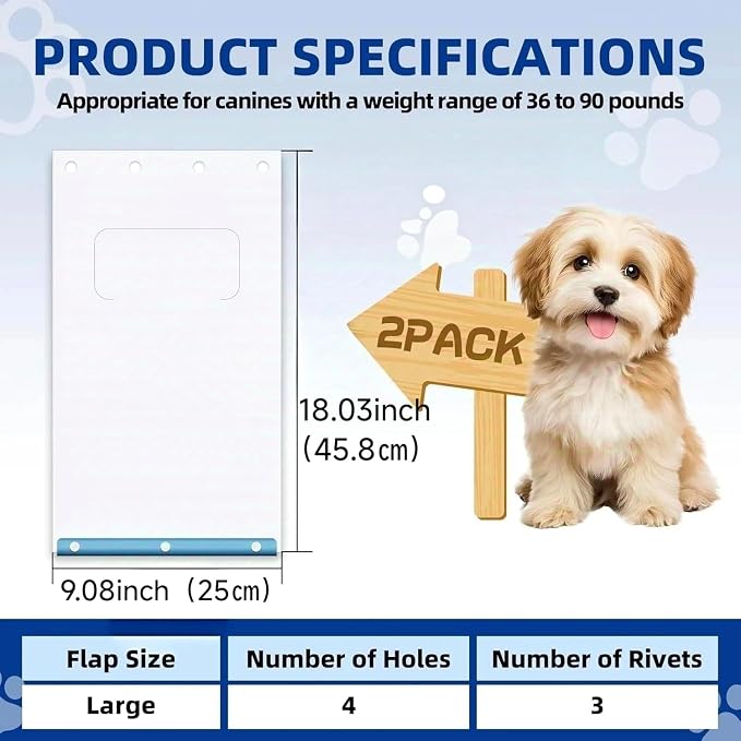 2 Pack Large Dog Door Replacement Flap, Clear Heavy-Duty Dog Door Flap for 18" x 9.84" XL Frames Weatherproof Design Fits Pets Up to 100 Lbs (2)
