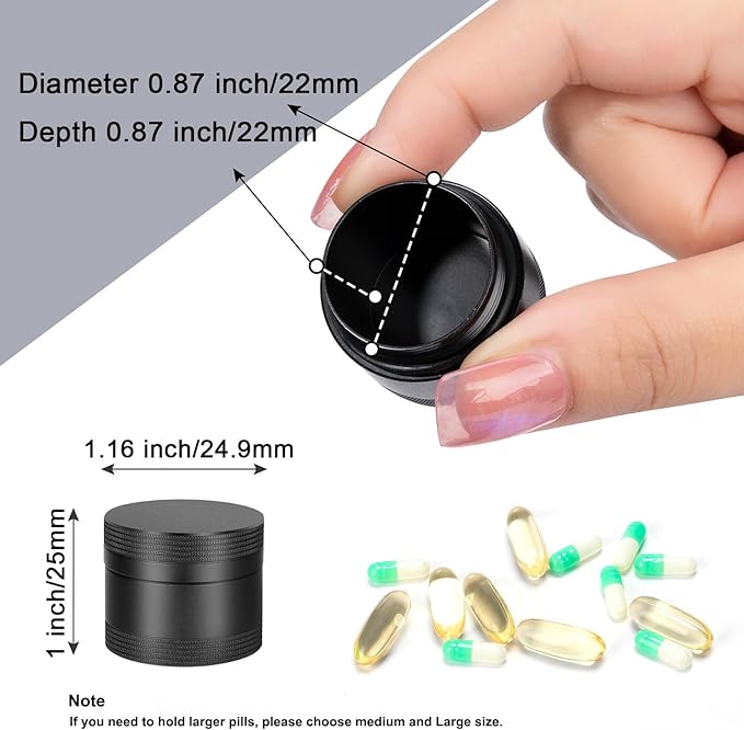 Small Daily Pill Box - Portable Waterproof Metal Pill Case for Purse | Travel Pill Container for Pocket, Aluminium Alloy Round Medicine Vitamin Organizer Unique Gift