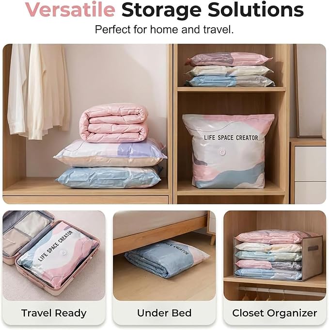 No Pump 3D Vacuum Storage Bags, Moisture and Dust Proof Closet Organizer Storage Bags, Reusable Space Saving Sealable Bags for Clothes, Duvets (5, Large)