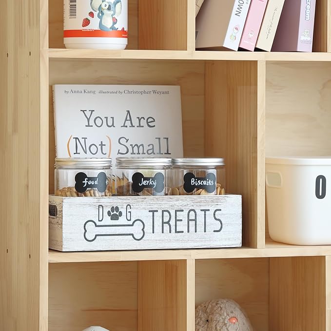 Dog Treat Container Cat Food Organizer Box with 3 Jars Personalized Pet Food Storage Containers Dog Treat Station Cat Treat Storage Farmhouse Decor Gift for Pet