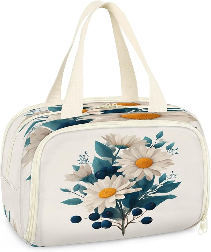 Daisy Flower Travel Toiletry Bag for Women | Vintage Lightweight Waterproof Makeup Cosmetic Bag Large Tote Organizer for Traveling, Toiletries, Accessories