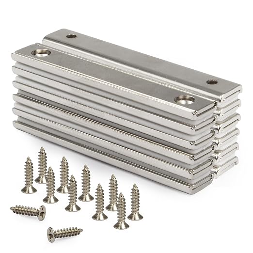 Strong Neodymium Thin Steel Bar Magnets, 3 Inch Heavy Duty Industrial Rare Earth Bar Magnets with Screw for Holding Handle Tools(12P, Sliver)
