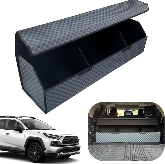 Car Trunk Organizer for For Toyota RAV4 Hybrid - Custom Fit,Large Space Outdoor Trunk Organizer with Leather,Hook and Loop Fastener,4-Layer Cover,For Toyota RAV4 Hybrid 2020-2025