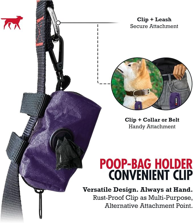 Tuff Pupper Dog Poop Bag Holder | Works with Any Dog Leash | Zippered Waste Bag Dispenser | Waterproof with Rust-Proof Clip | Convenient Lightweight Design | Includes 2 Rolls of Leak-Proof Bags