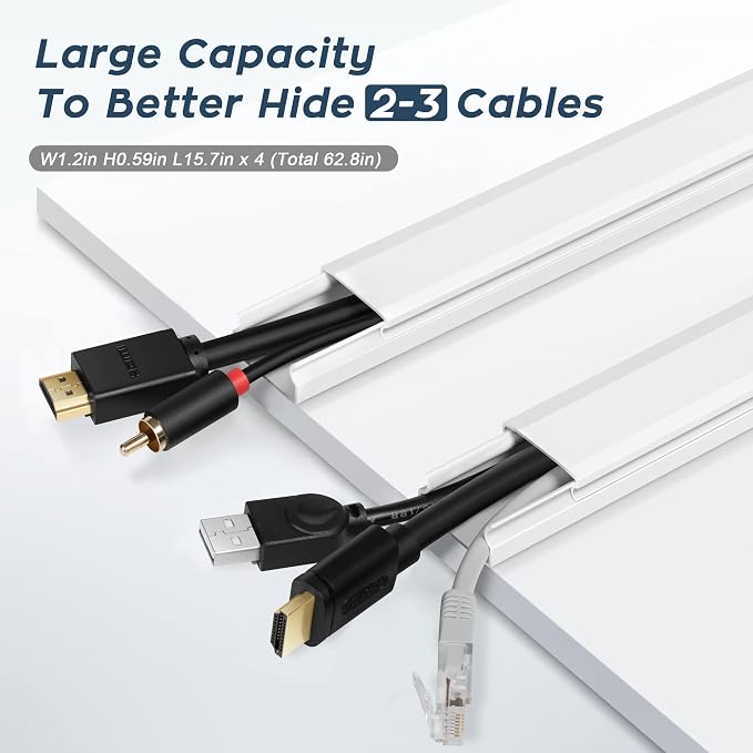62.8in Beige Cord Hider for TV on Wall, Paintable Cord Cover Wall Kit | Wire Cover for Wall, Cord Hiders for TV on Wall, Hide Cords Wall Mounted TV - Cord Concealer Cable Channel: W0.98in H0.5in