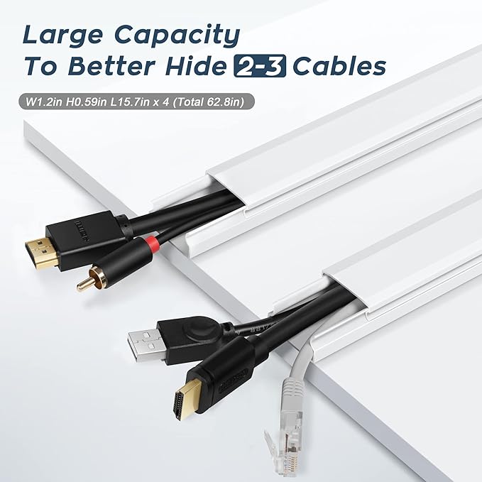 62.8in Grey Cord Hider for TV on Wall, Paintable Cord Cover Wall Kit | Wire Cover for Wall, Cord Hiders for TV on Wall, Hide Cords Wall Mounted TV - Cord Concealer Cable Channel: W0.98in H0.5in