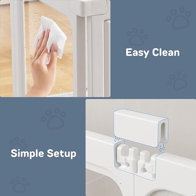 Jalove Acrylic Dog Playpen Indoor, 24" Easy Assemble Clear Pet Play Pen | Plastic Pet Playpen with Door for Puppy Rabbit, Easy Assemble,Easy to Clean,Relieves Pet Anxiety Small Cage, White 10 PCS