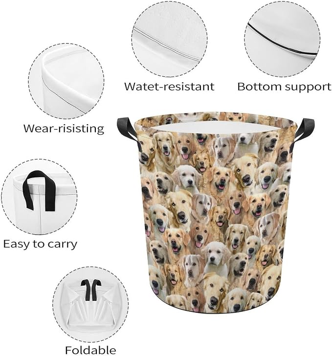 Golden Retriever Lover Gifts, Laundry Hamper With Handles for Dog Mom, Golden Retriever Laundry Basket, Waterproof Clothes Storage Bucket for Bedroom Bathroom