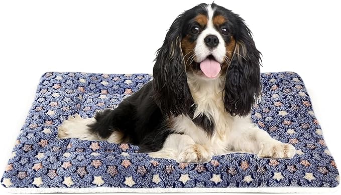Mora Pets Dog Crate Pad Bed Ultra Soft Pet Mat Star Print Blue 29 x 21 Inch | Washable Crate Mat for Small Medium Large Dogs, Reversible Fleece Dog Crate Kennel Mat Flat Cat Bed Liner