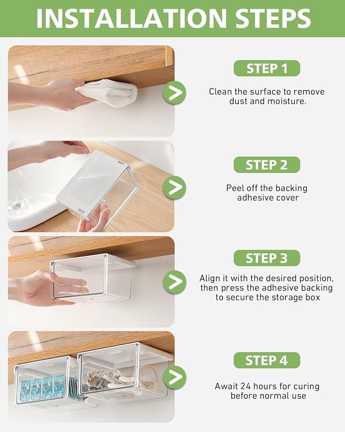 BALUCA Small Clear Stackable Storage Drawers – 33° Angled Acrylic Makeup Organizer for Vanity, Undersink & Kitchen Cabinets | Multi-Purpose Plastic Storage Bins & Drawer Organizer Bins (Large)