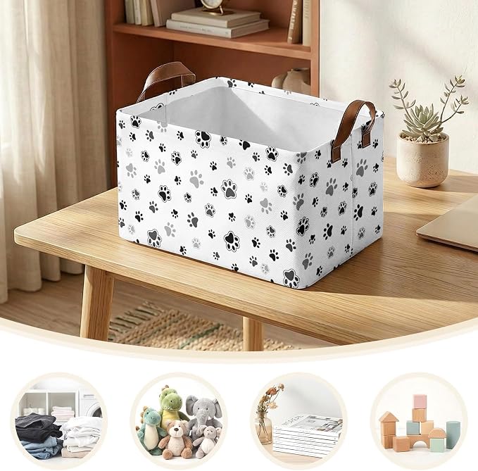 Britimes Dog Paw Storage Baskets for Gifts, Toy Storage Bins Box, 3 Pcs | Puppy Dog Canvas Collapsible Baskets Organizer with Handles Cute Nursery Decor Laundry Basket for Shelves Closet