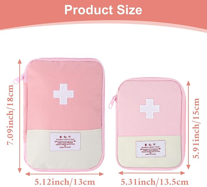 2 Pcs Small First Aid Pouch, First Aid Kit Empty Oxford Fabric | Mini Portable Medical Bag, with 2 Different Sizes, for Outdoor, Indoor, Camping Hiking Traveling Sports Car Home Emergency