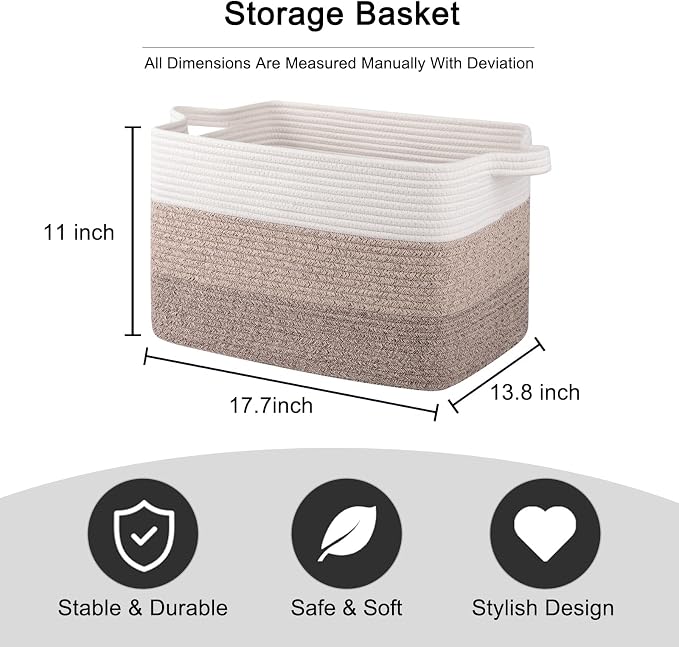 OIAHOMY Woven Blanket Basket Laundry Basket Dog Toy Basket Gradient Brown | Large Storage Basket,Baby Basket,Toy Storage,Woven Rope Basket for Blankets,Blanket Storage for Living Room