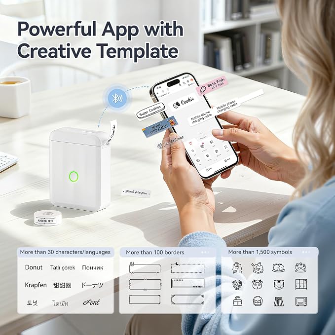 NIIMBOT D110 Mini Label Maker Machine with Tape for Home School, White | Portable Label Printer Bluetooth Thermal Sticker Labeler with Multiple Templates for Office Kitchen Jars Organization