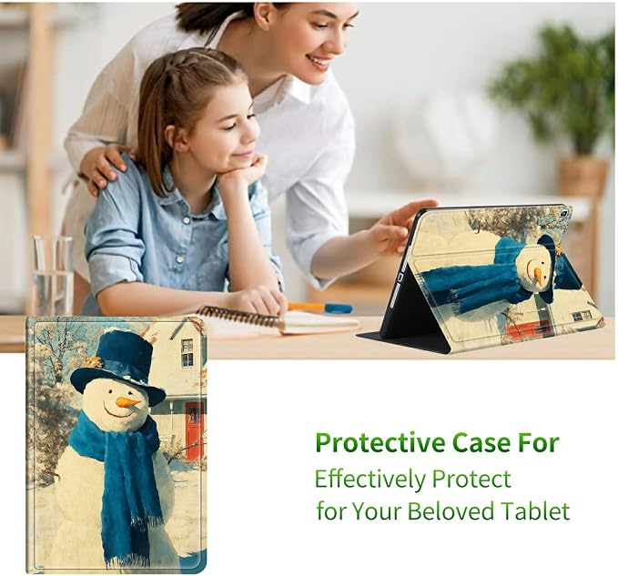 for Samsung Galaxy Tab A 10.1" 2019 SM-T510/T515/T517 Case | Slim Leather Smart Cover with Multi-Angle Anti-Slip Stand [Auto Wake/Sleep] Shell for Women Men, Blue Towel Snowman