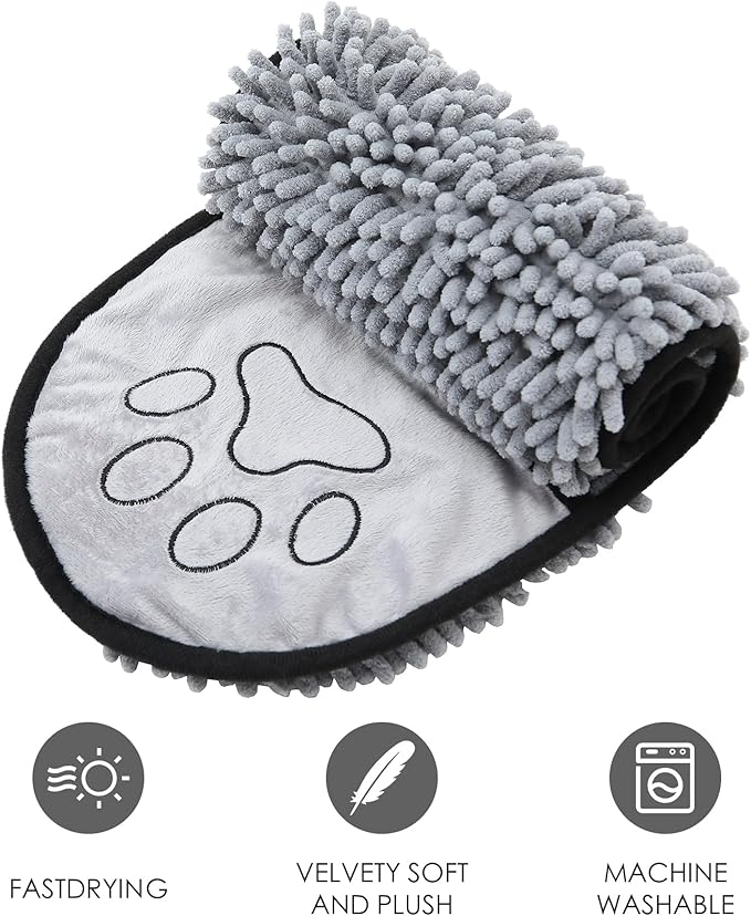 Absorbent Dog Towel, Microfiber Quick Drying Towel, Dog Bath Towel for Puppies, Super Absorbent Machine Washable Pet Towel with Hand Pocket, 9 x 23 inches (Gray)