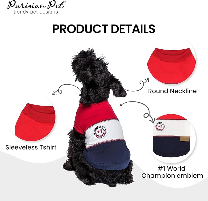 Parisian Pet World Champion Dog Tank Top - Breathable Cotton Pet Apparel - Red Puppy Clothes - Lightweight Doggie T Shirts for Dogs - Comfortable Sporty Dog Clothes - Summer Shirts for Large Dogs