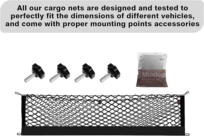 Muslogy Cargo Net for Rivian R1T 2026 2025 2024 2023 2022 Accessories | Custom Fit, Truck Bed Storage Organizer Net for Pickup Truck Bed Divider, Heavy Duty Carabiners, Night Visible Grab Handle