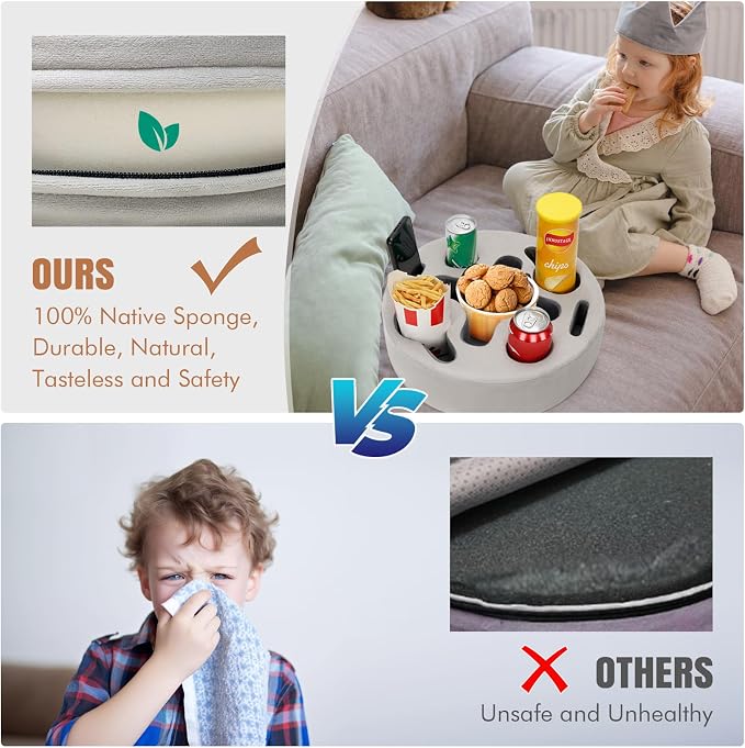 INNO STAGE Couch Cup Holder Pillow | Sofa Caddy Buddy Cupholder Organizer, for Bed Rv Tv Car Man Cave Boat Remote Snacks Drink, Gift for Couch Potato, SilverGrey