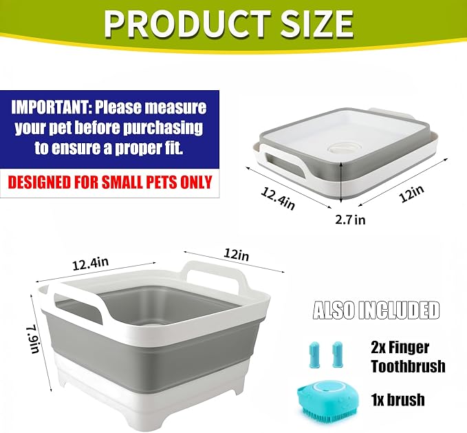 9L Small Puppy Kitten Bath Tub: 12IN Collapsible Tiny Dog Cat Shower Tub | Portable Bathtub for Chihuahua Yorkie Pomeranian Bichon Maltese Shih Tzu Toy Poodle, Foldable Washing Station Indoor Outdoor