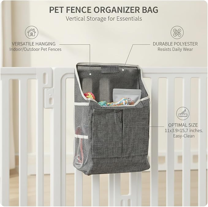 1 Pack Hanging Pet Fence Organizer, Vertical Mesh Storage Bag for Playpen Accessories, Polyester Supply and Toy Holder